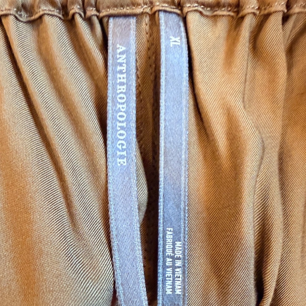 Anthropologie Moss Brown Satin Wide Leg Cropped Pants XL Paperbag Waist NEW - Picture 7 of 8